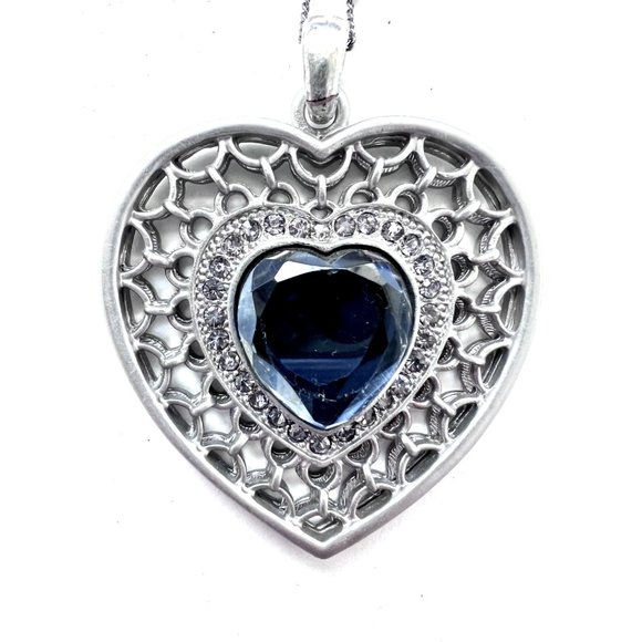 Heart Navy Stone Pendant with Chain Necklace - Picture 2 of 3